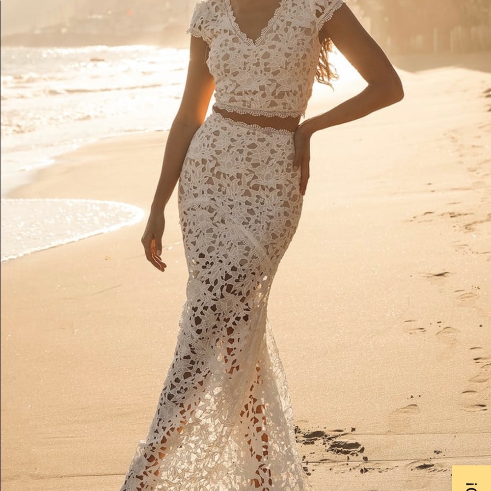 Special Moments White Crochet Lace Two-Piece Maxi Dress